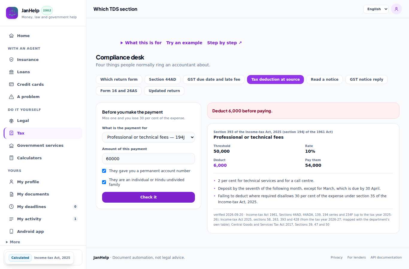 Farhan Sheikh: Checks TDS on a client's professional fee