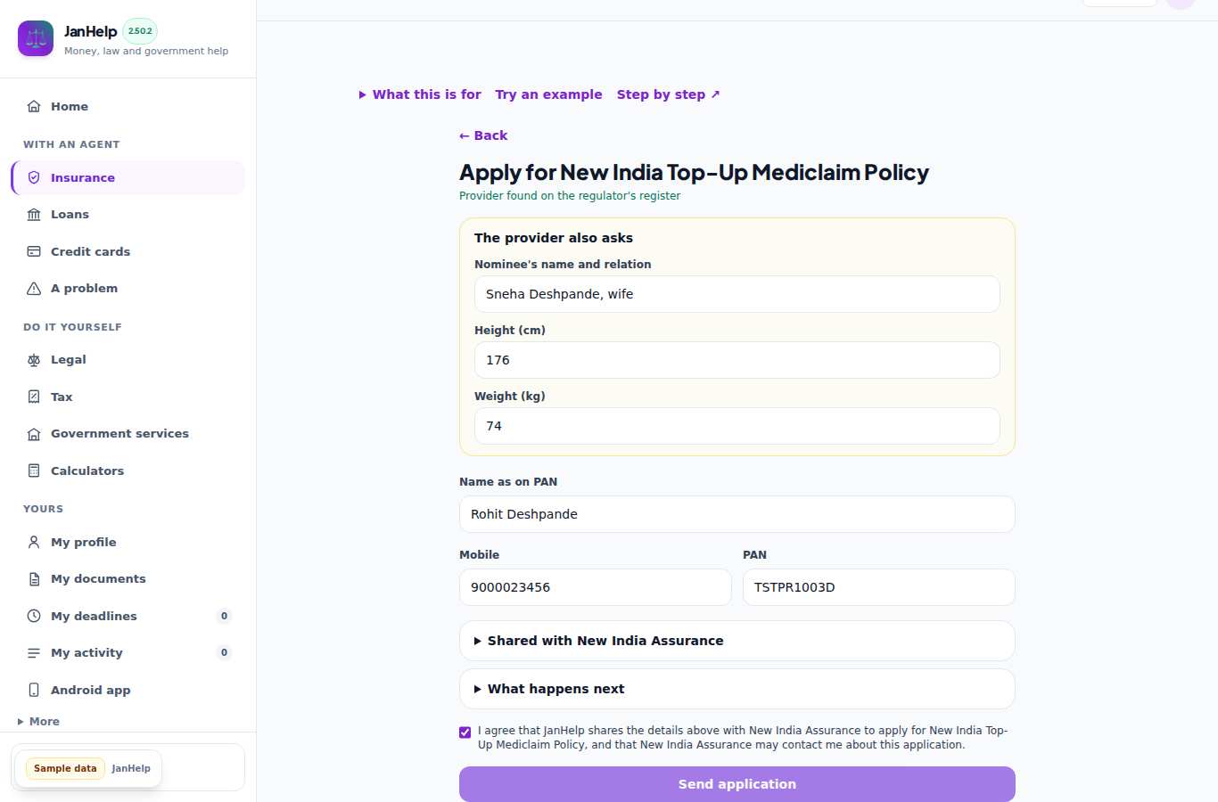 Rohit Deshpande: Applies for the family health plan